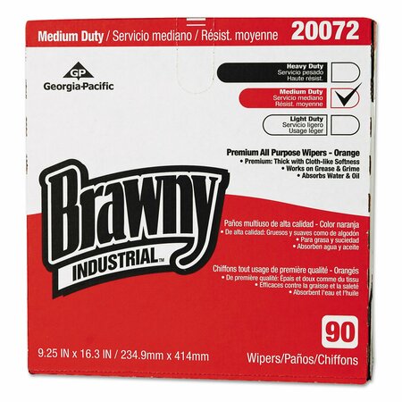 BRAWNY Medium Duty Premium DRC Wipers, 1-Ply, 9.25 x 16, Unscented, Orange, 90 Wipes, 10PK 20072